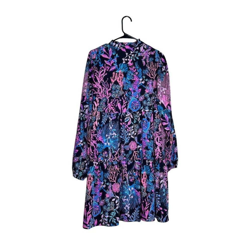 Lilly Pulitzer Arella Swing Dress Womens M Black Coral Reef Print V-Neck - Picture 6 of 12